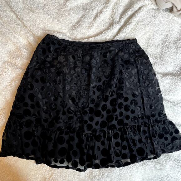 LULUS You Got This Black Velvet Polka Dot Mini Skirt Zip Up Ruffle Hem Small - Picture 5 of 5